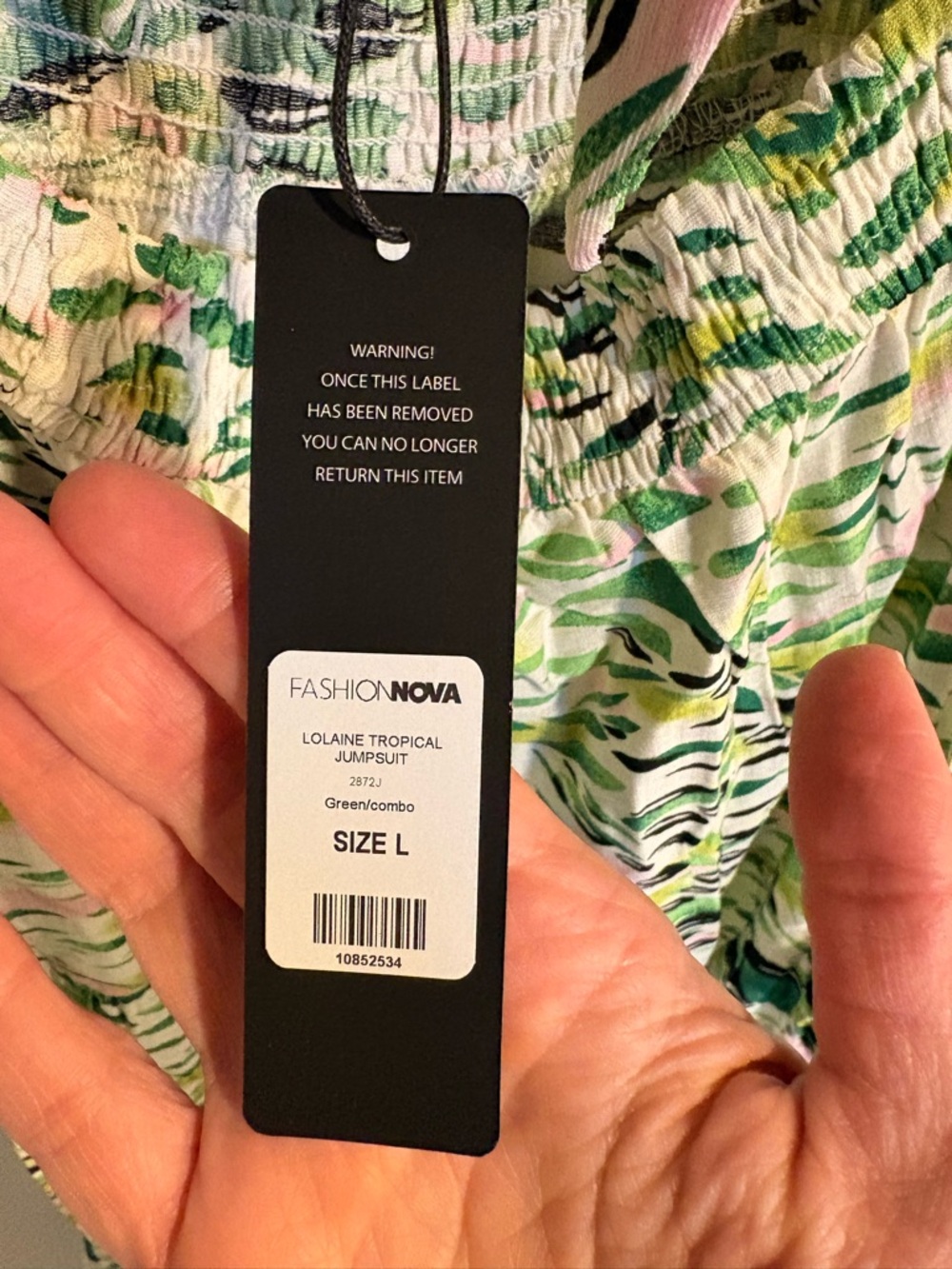 Fashion Nova Green & White Printed Cutout Jumpsuit - Picture 3 of 5